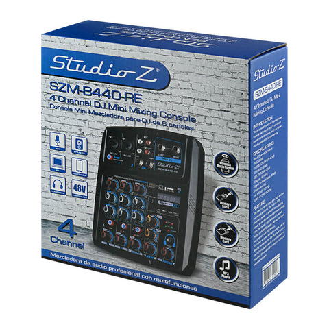 Studio Z Consola Mini Mezcladora de DJ 4 Canales, SZM-440-RE