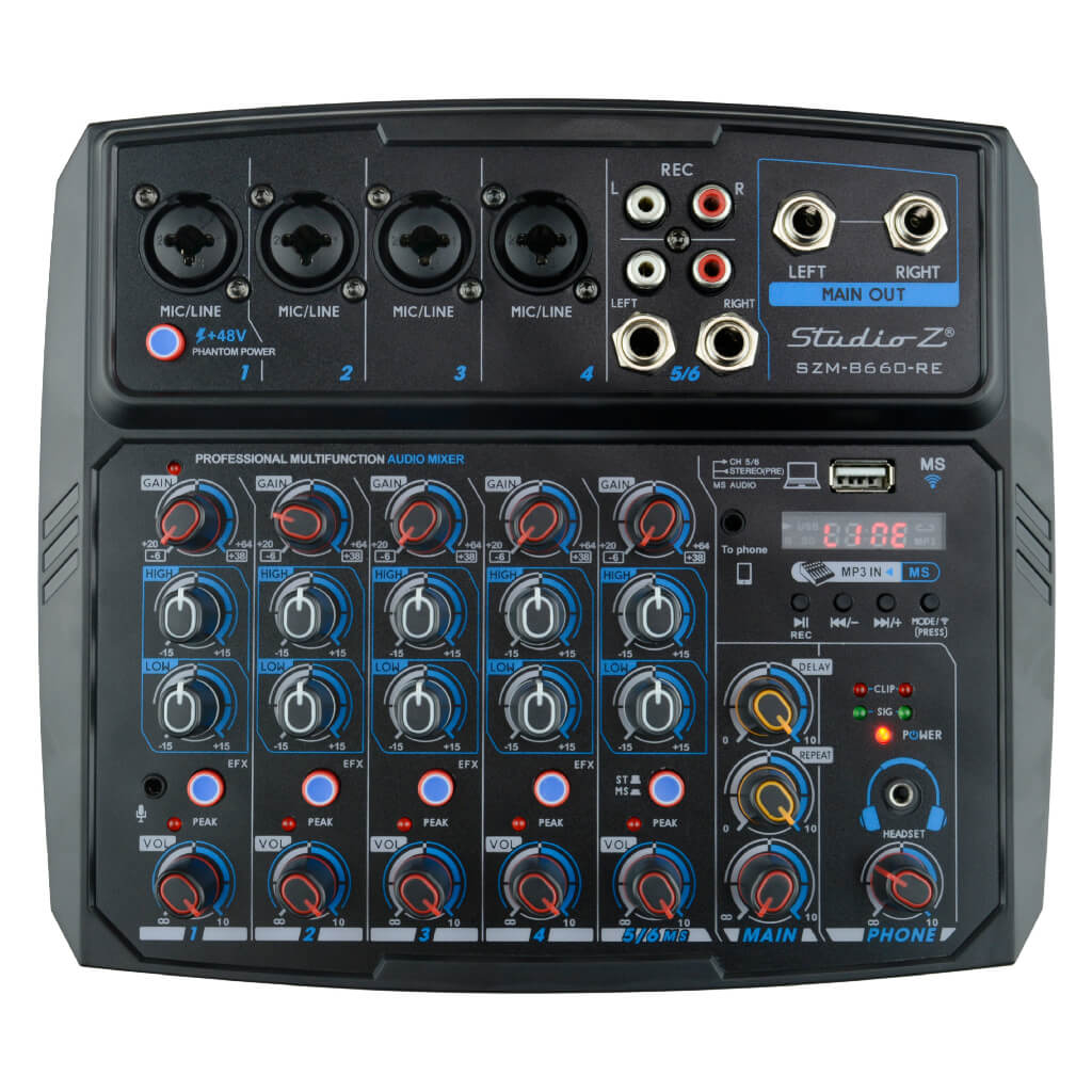 Studio Z Consola Mini Mezcladora de DJ 6 Canales, SZM-B660-RE