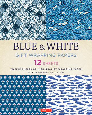 Blue & White Gift Wrapping Papers - 12 Sheets: 18 X 24 Inch (45 X 61 CM) Wrapping Paper