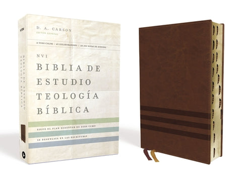 NVI Biblia de Estudio, Teología Bíblica, Leathersoft, Café Con Índice, Interior a Cuatro Colores: Sigue El Plan Redentor de Dios Como Se Desenlaza En