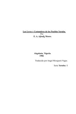 Leyes y Costumbres de los Pueblos Yoruba 1906 traduccíon