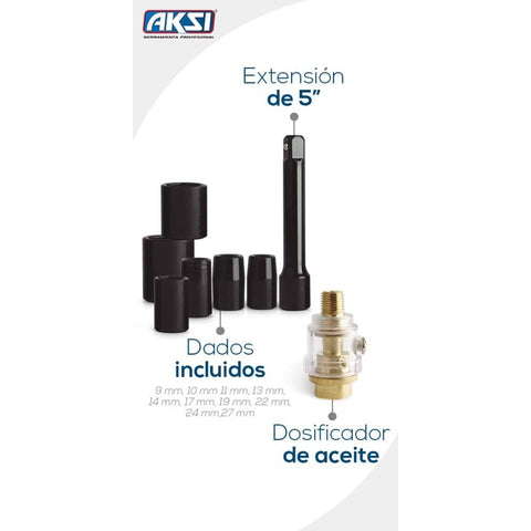 Aksi Kit Pistola de Impacto para Neumático 1/2", 10 Piezas