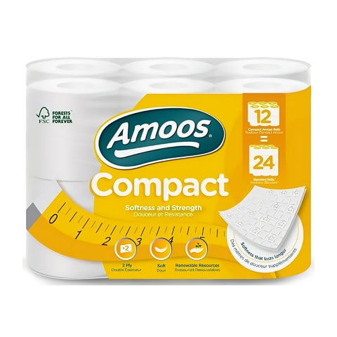 Amoos Set Papel Higiénico Compact Doble Hoja, 4 Paquetes