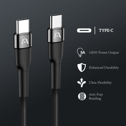 Argom Cable Trenzado de Nailon Tipo-C a Tipo-C 100W, 1.8 Metros