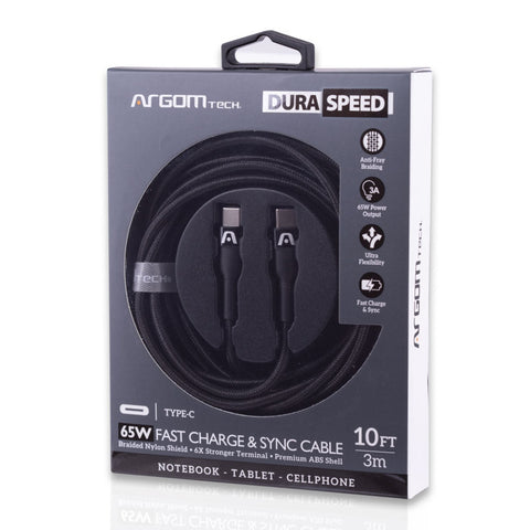 Argom Cable Trenzado de Nailon Tipo C a Tipo C 65W, 3 Metros