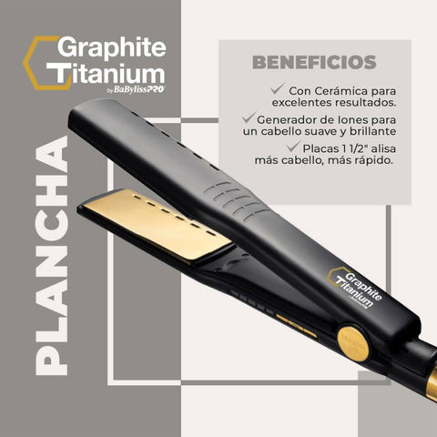 BaByliss Pro Plancha Alisadora para Cabello 1 1/2" Graphite Titanium