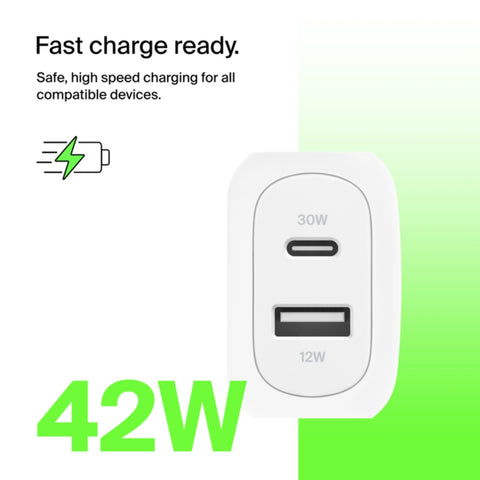 Belkin Cargador de Pared Dual USB 42W BoostCharge, WCB009DQWH