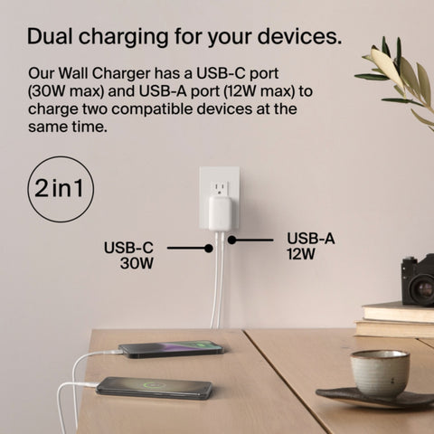 Belkin Cargador de Pared Dual USB 42W BoostCharge, WCB009DQWH