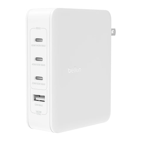 Belkin Cargador de Pared GaN 4 Puertos 140W, WCH014dqWH