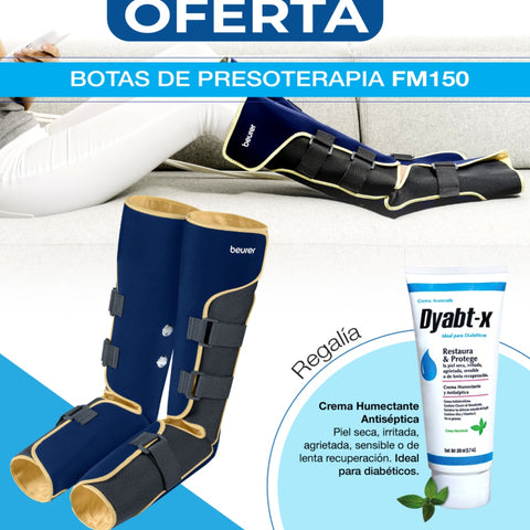 Beurer Masajeador de Piernas y Pies Compresión de Aire + Gratis Crema Humectante Antiséptica Dyabt-x