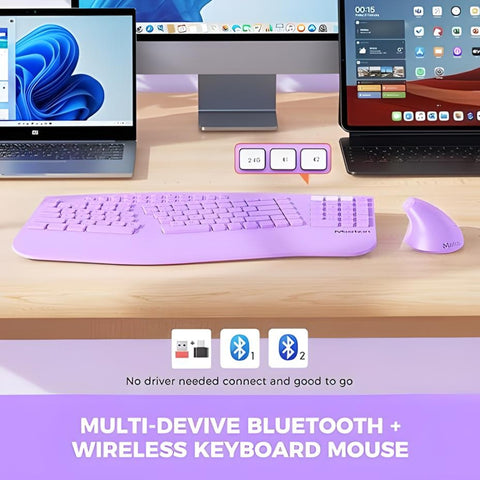 Miomu Kit de Teclado y Mouse Inalámbrico Ergonómico