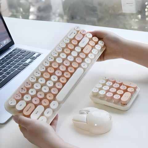 Miomu Kit de Teclado,Teclado Numérico y Mouse Vintage, Diseño Conejito