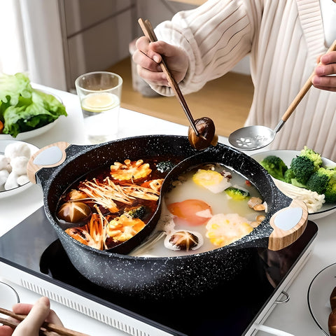 Miomu Olla de Aluminio Fundido, Diseño División Doble para Cocción