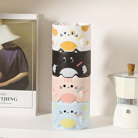 Miomu Taza de Cerámica Apilable, Diseño Cat Lover