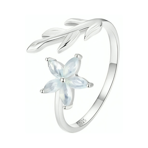 CR Charms Anillo Ajustable Flor Cristalina, Plata 925