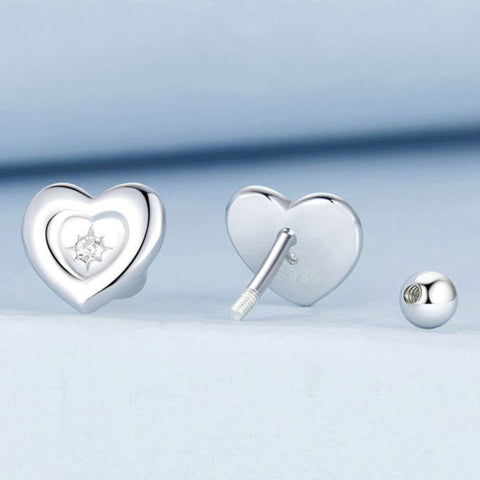 CR Charms Aretes Corazones Centellantes, Plata 925