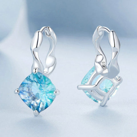 CR Charms Aretes Cristales Azul Turquesa, Plata 925