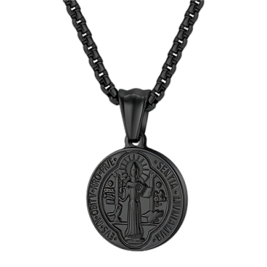 CR Charms Collar Medalla San Benito Negra, Acero