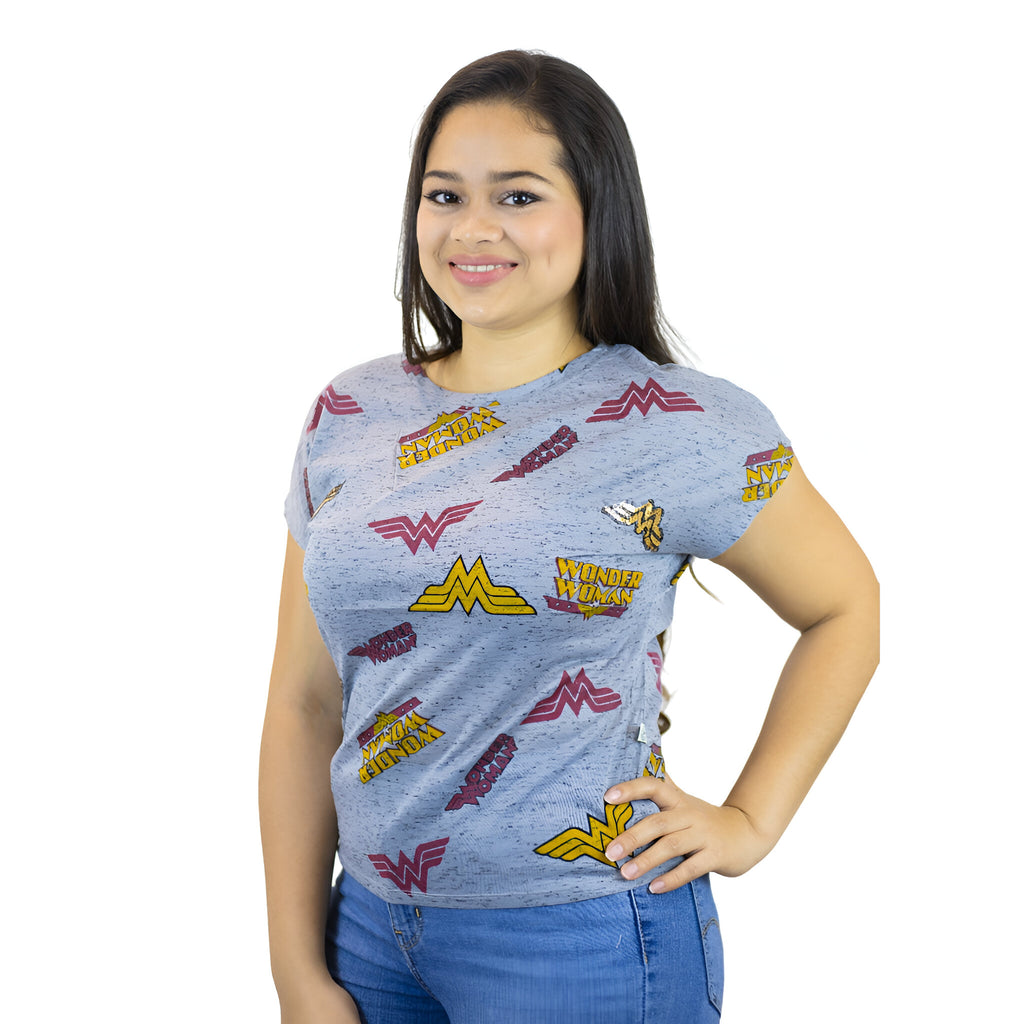 Miomu Blusa para Mujer DC Comics Wonder Woman, Gris Oscuro