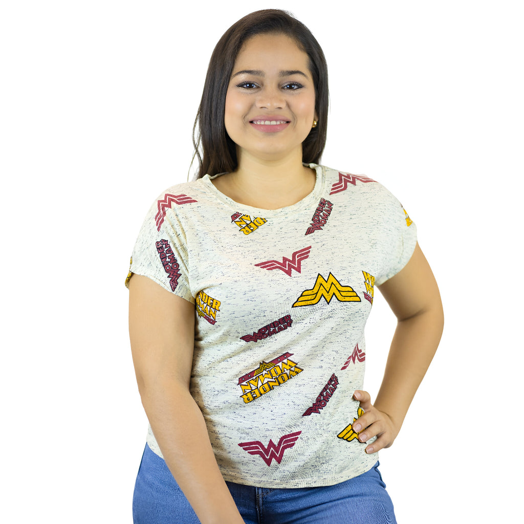 Miomu Blusa para Mujer DC Comics Wonder Woman, Crema