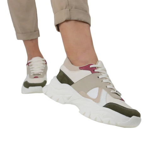 Befactory Tenis Chunky Beige/vino Tinto/ Verde, para Mujer