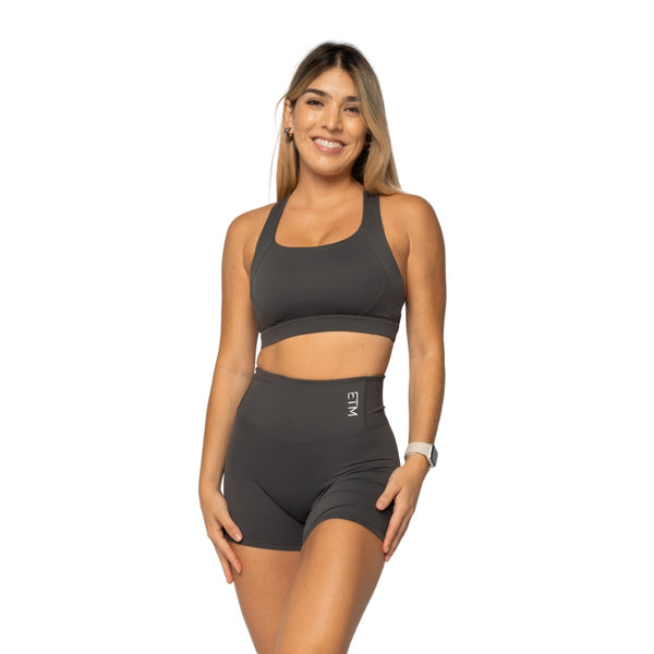 ETM Licra Deportiva Corta para Mujer, Gris