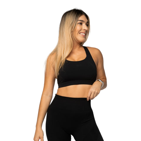 ETM Top Deportivo de Tirantes Cruzados para Mujer, Negro