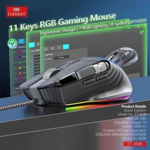 Earldom Mouse Alámbrico Gaming, KM8