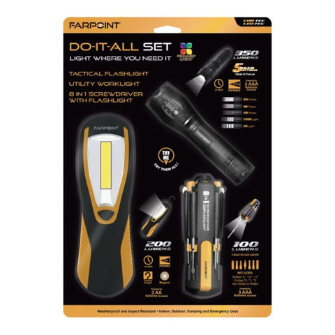 Farpoint Set Herramientas con Linterna 350 Lumens Fl330806, 3 Piezas