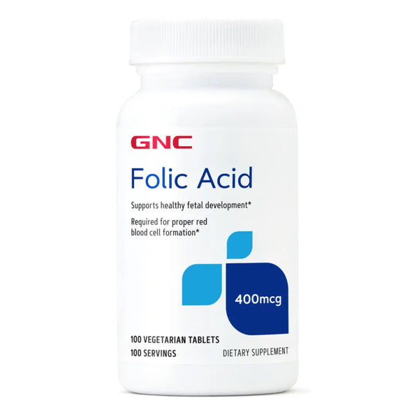 GNC Suplemento Alimenticio Ácido Fólico 400mcg, 100 Tabletas