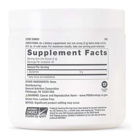 GNC Suplemento Alimenticio PP L-Glutamina 5000mg, 225g