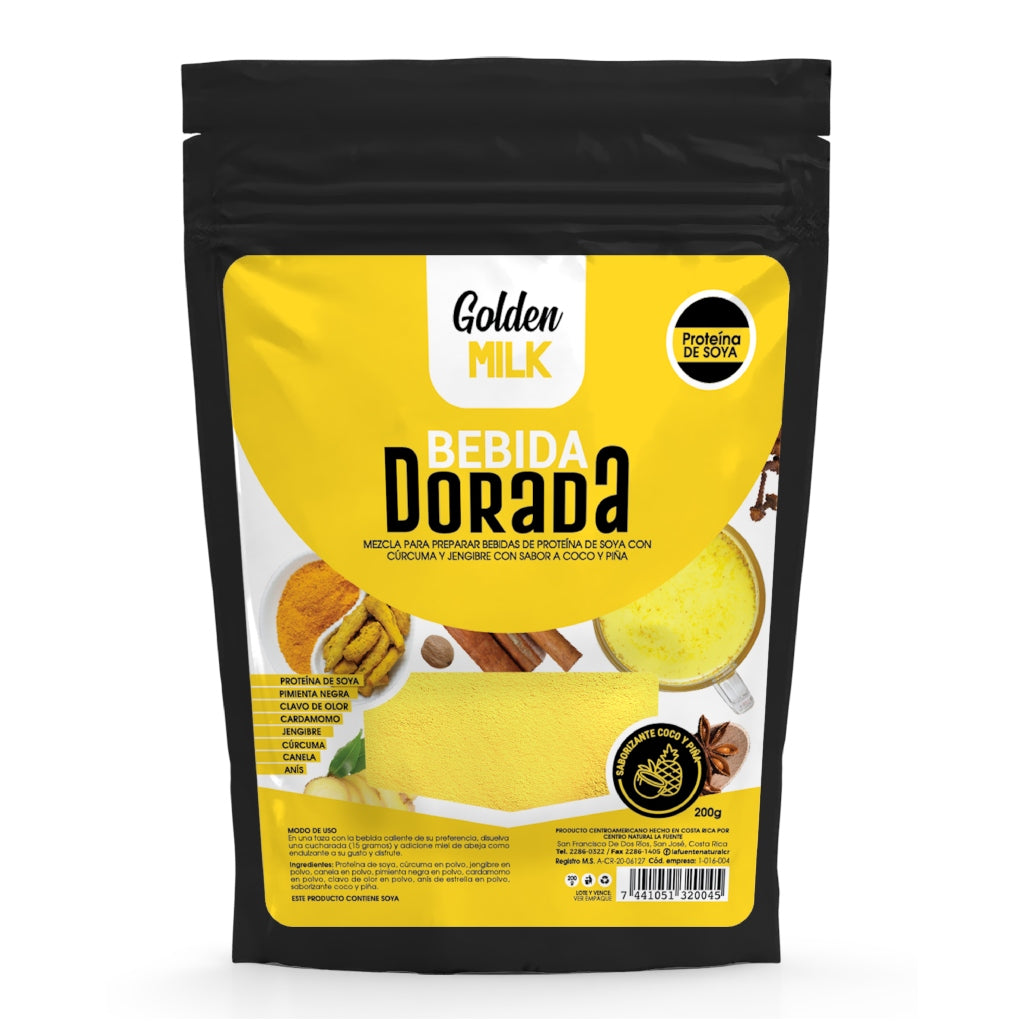 Golden Milk Suplemento Alimenticio Bebida Dorada Jengibre con Soya Antiinflamatorio, 200g