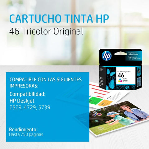 HP Cartucho de Tinta Original Tricolor 46 (CZ638AL)