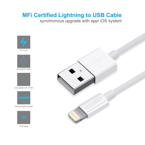 Choetech Cable Lightning a USB Mfi, Blanco, Ip0027