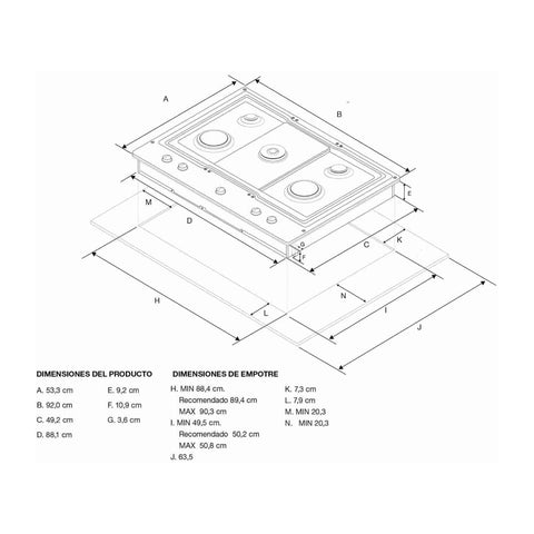 KitchenAid Plantilla de Gas Empotrable de 36" 5 Quemadores (KCGS556ESS)