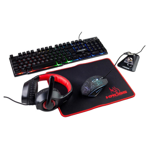 Kross Kit Audífonos Alámbricos + Teclado + Mouse + Mouse Pad + Mouse Bungee KEGK5150, 5 Piezas