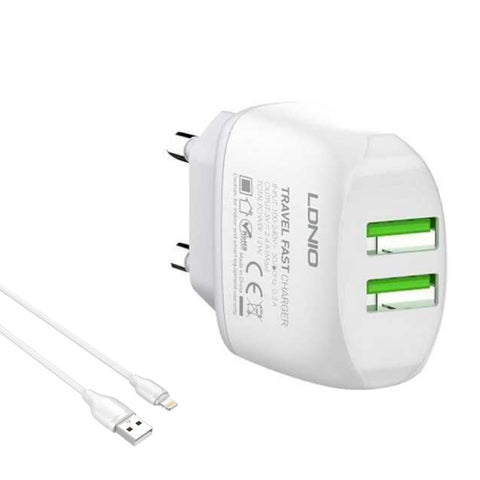 Ldnio Cargador de Pared Dual 12W con Cable USB Lightning, A2218