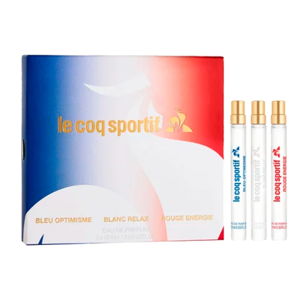 Le Coq Sportif Set Perfume Minis EDP Bleu Optimisme 10ml + Blanc Relax 10ml + Rouge Energie 10ml Unisex, 3 Piezas