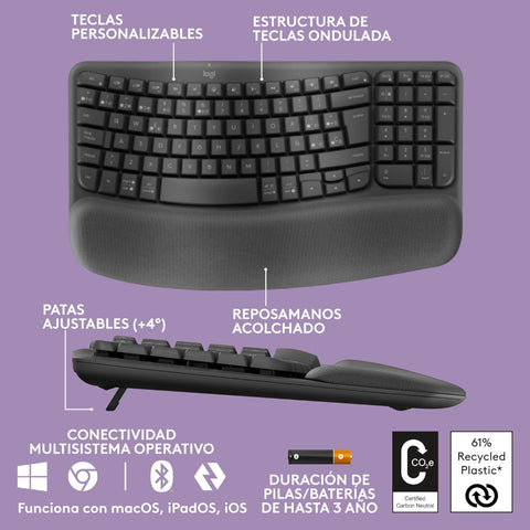 Logitech Teclado Inalámbrico Ergonómico Wave Keys en Español (920-012278)