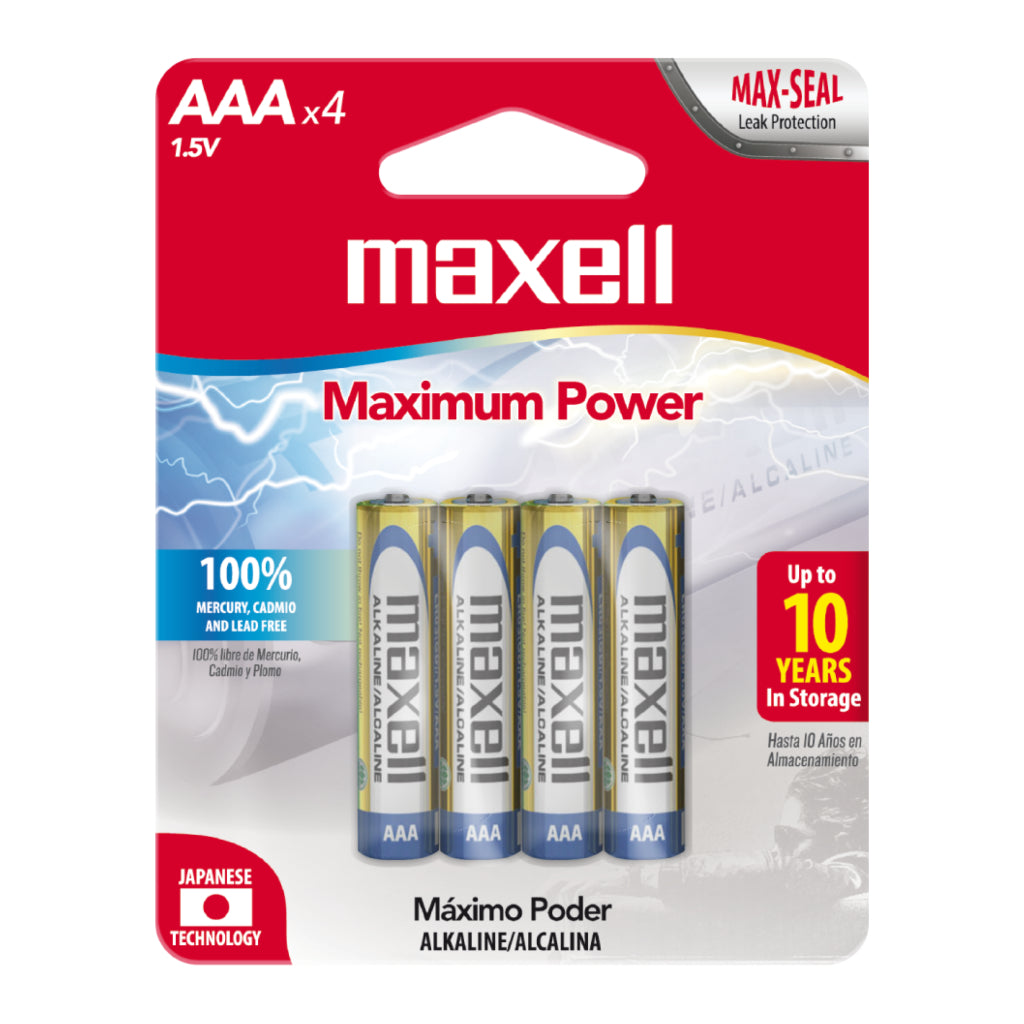 Maxell Baterías Alcalinas AAA, 4 Unidades