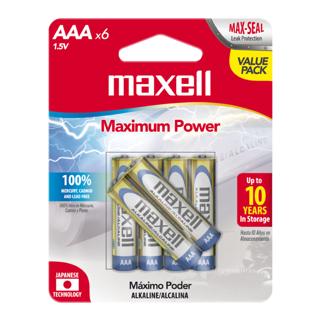 Maxell Baterías Alcalinas AAA, 6 Unidades