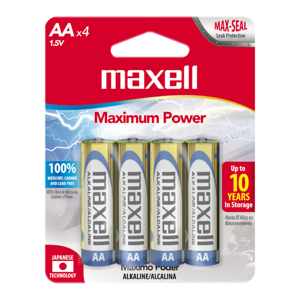 Maxell Baterías Alcalinas AA, 4 Unidades