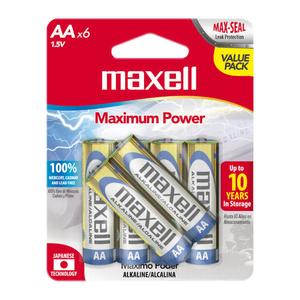 Maxell Baterías Alcalinas AA, 6 Unidades