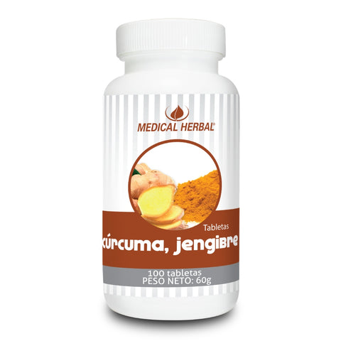 Medical Herbal Suplemento Alimenticio Cúrcuma Jengibre Antiinflamatorio, 100 Tabletas