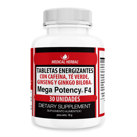 Medical Herbal Suplemento Alimenticio Megapotencia F4 Energizante Natural, 30 Tabletas