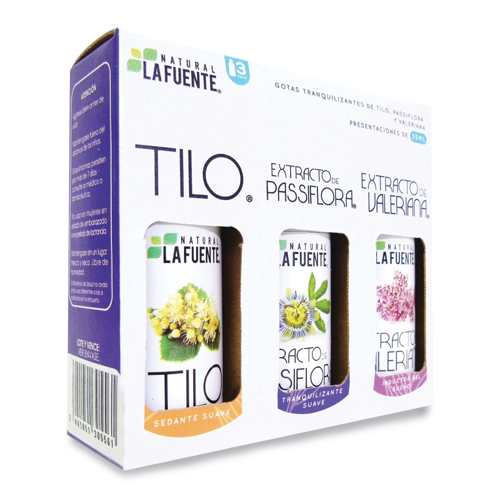 Natural La Fuente Kit Gotas de Tilo + Extracto Passiflora + Extracto Valeriana 35ml, 3 piezas