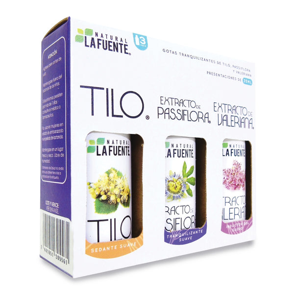 Natural La Fuente Kit Gotas de Tilo + Extracto Passiflora + Extracto Valeriana 35ml, 3 piezas