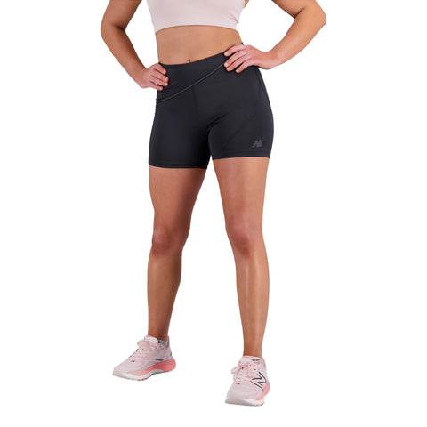 New Balance Short Q Speed Shape Shield 4" Negro, para Mujer