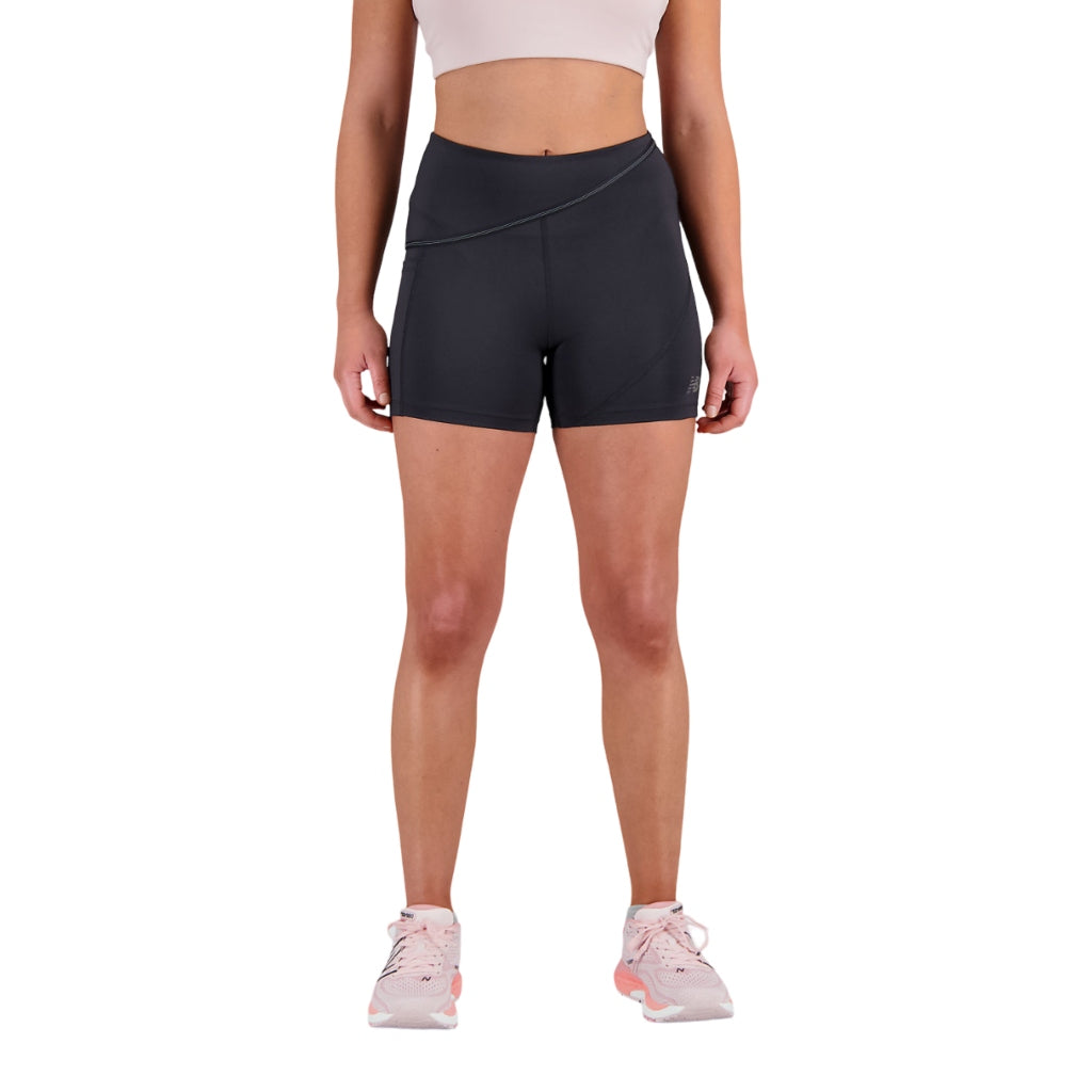 New Balance Short Q Speed Shape Shield 4" Negro, para Mujer