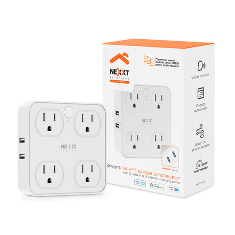 Nexxt Solutions 4 Enchufes y Protector de Sobretensión Inteligente Wi-Fi con USB-A y USB-C, NHP-T615